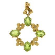 A 1970s 9ct gold peridot pendant, by Cropp & Farr.Hallmarks for London, 1976.