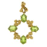 A 1970s 9ct gold peridot pendant, by Cropp & Farr.Hallmarks for London, 1976.