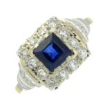 A sapphire and single-cut diamond cluster ring.Estimated total diamond weight 0.20ct.Stamped 18ct