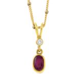 An 18ct gold ruby and diamond drop pendant,