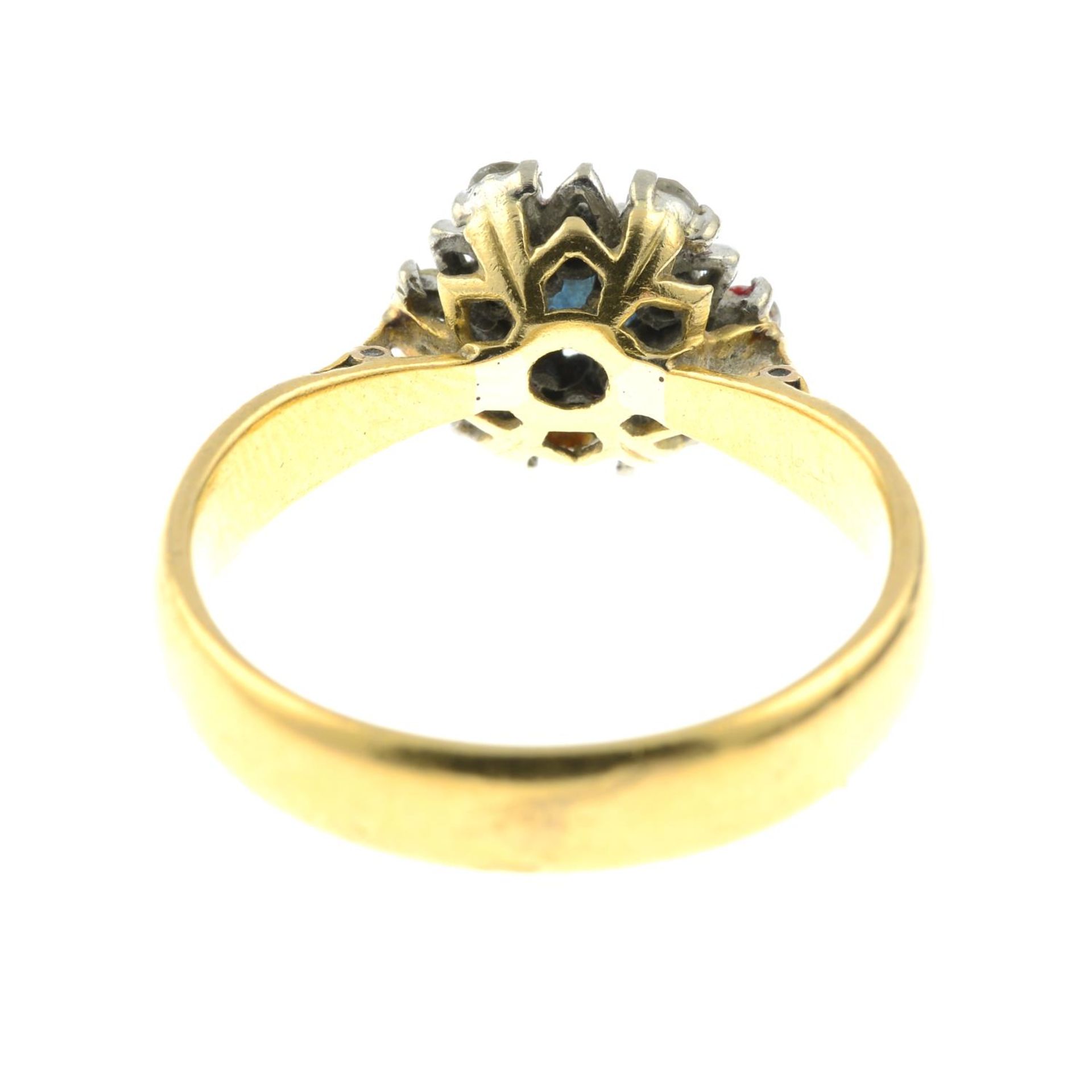 An early 20th century 22ct gold sapphire and vari-cut diamond cluster ring.Estimated total diamond - Image 3 of 3