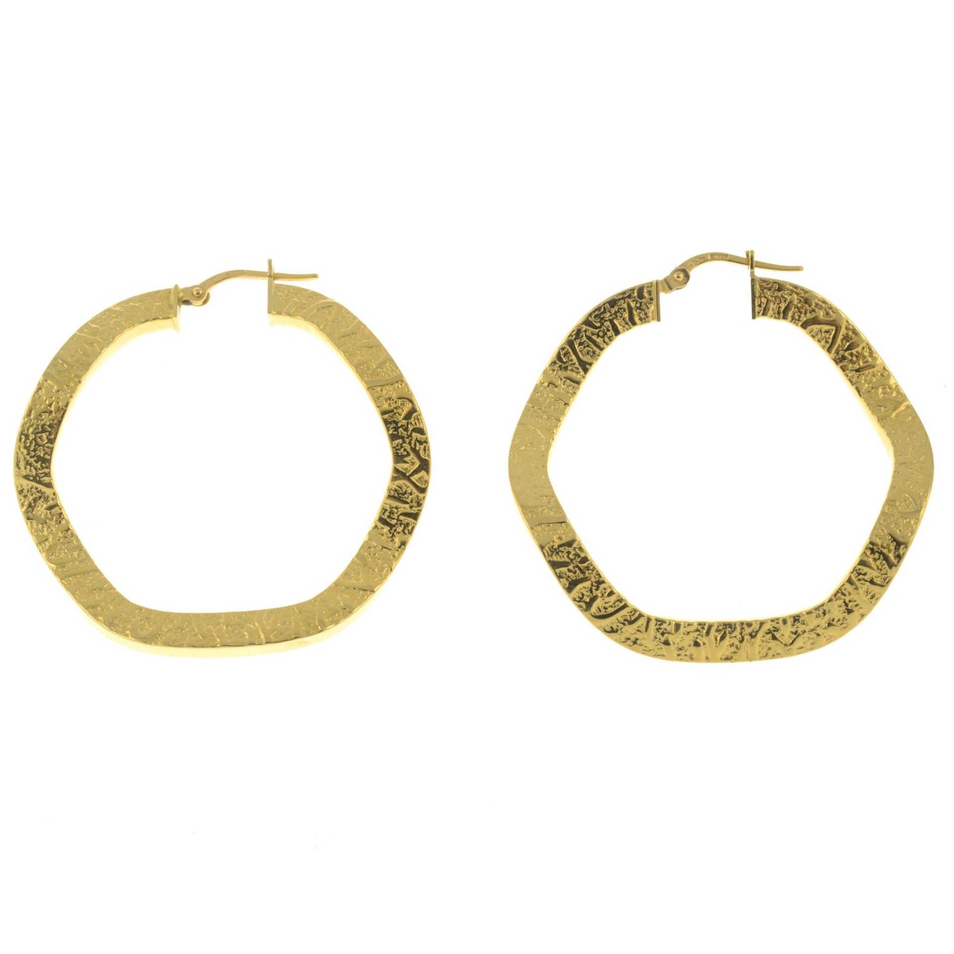 A pair of textured hoop earrings.Italian marks. - Image 2 of 2