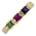 A multi-gem half eternity ring.Stamped 585.Ring size Q1/2.