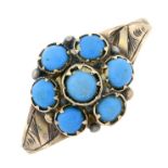 A late 19th century gold turquoise floral cluster ring.Stamped 9 carat.