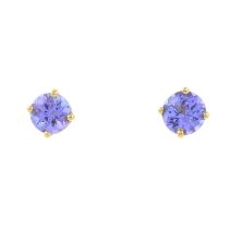A pair of tanzanite stud earrings.Stamped 14K.Diameter 0.4cm.