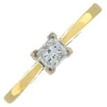 An 18ct gold square-shape diamond single-stone ring.Diamond weight 0.25ct,