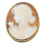 A mid 20th century 14ct gold shell cameo brooch,