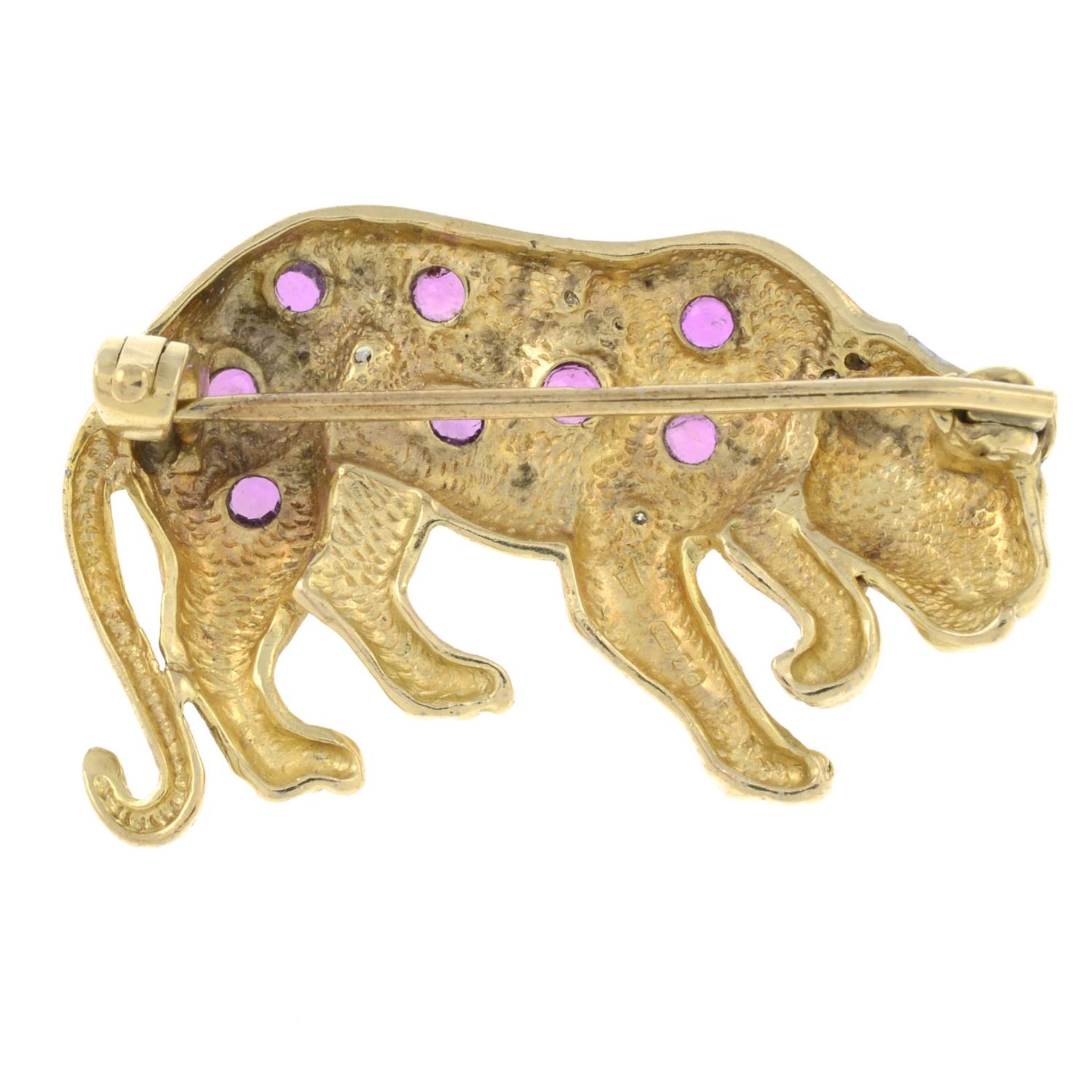 A 9ct gold ruby and diamond leopard brooch.Hallmarks for 9ct gold. - Image 2 of 2