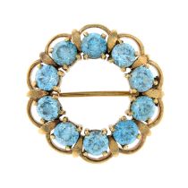 A 1970s 9ct gold blue zircon brooch, by Cropp & Farr.