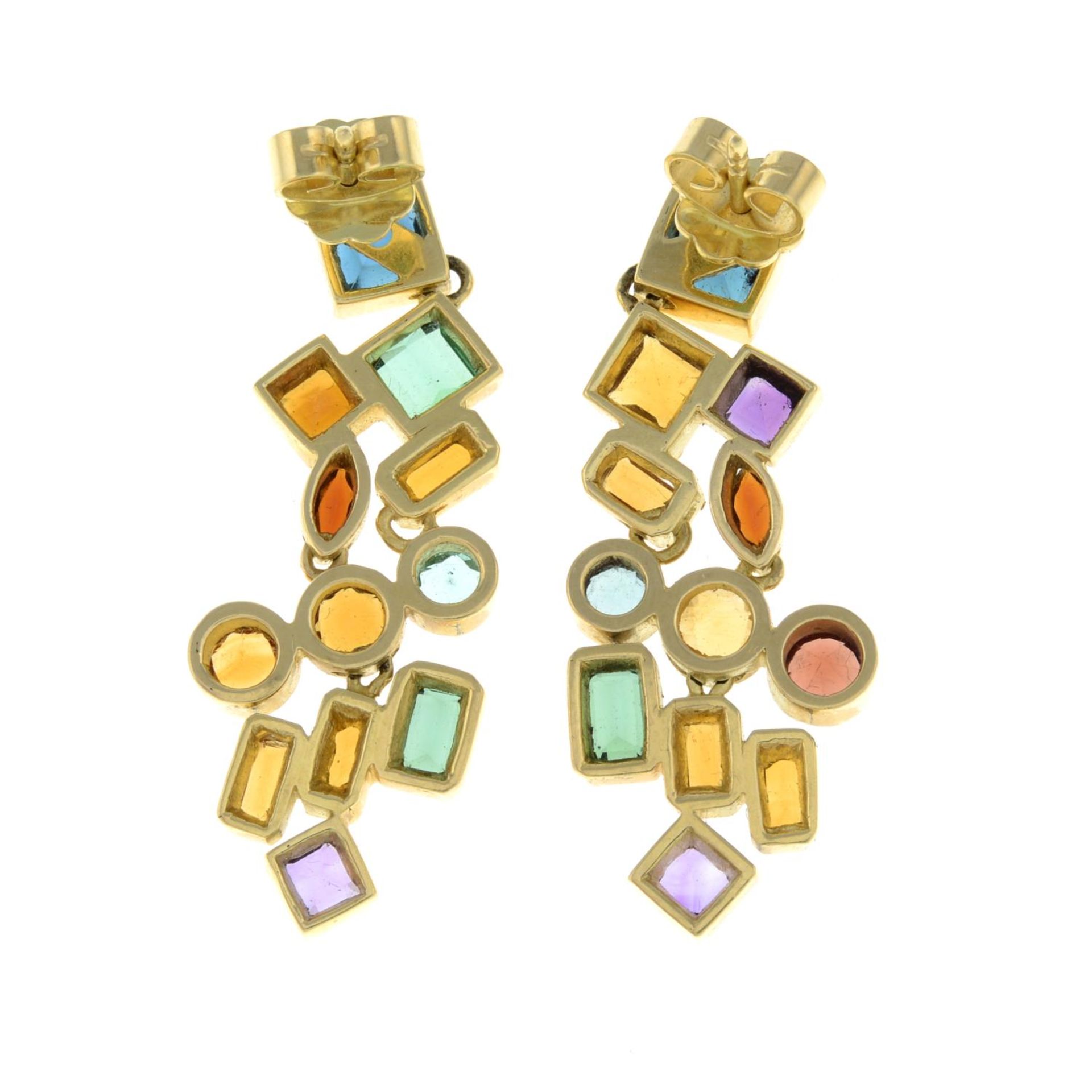 A pair of gem-set drop earrings.Stamped 750.Length 3.7cms. - Image 2 of 2