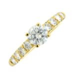 An 18ct gold brilliant-cut diamond single-stone ring.Principal diamond estimated weight 0.50ct,