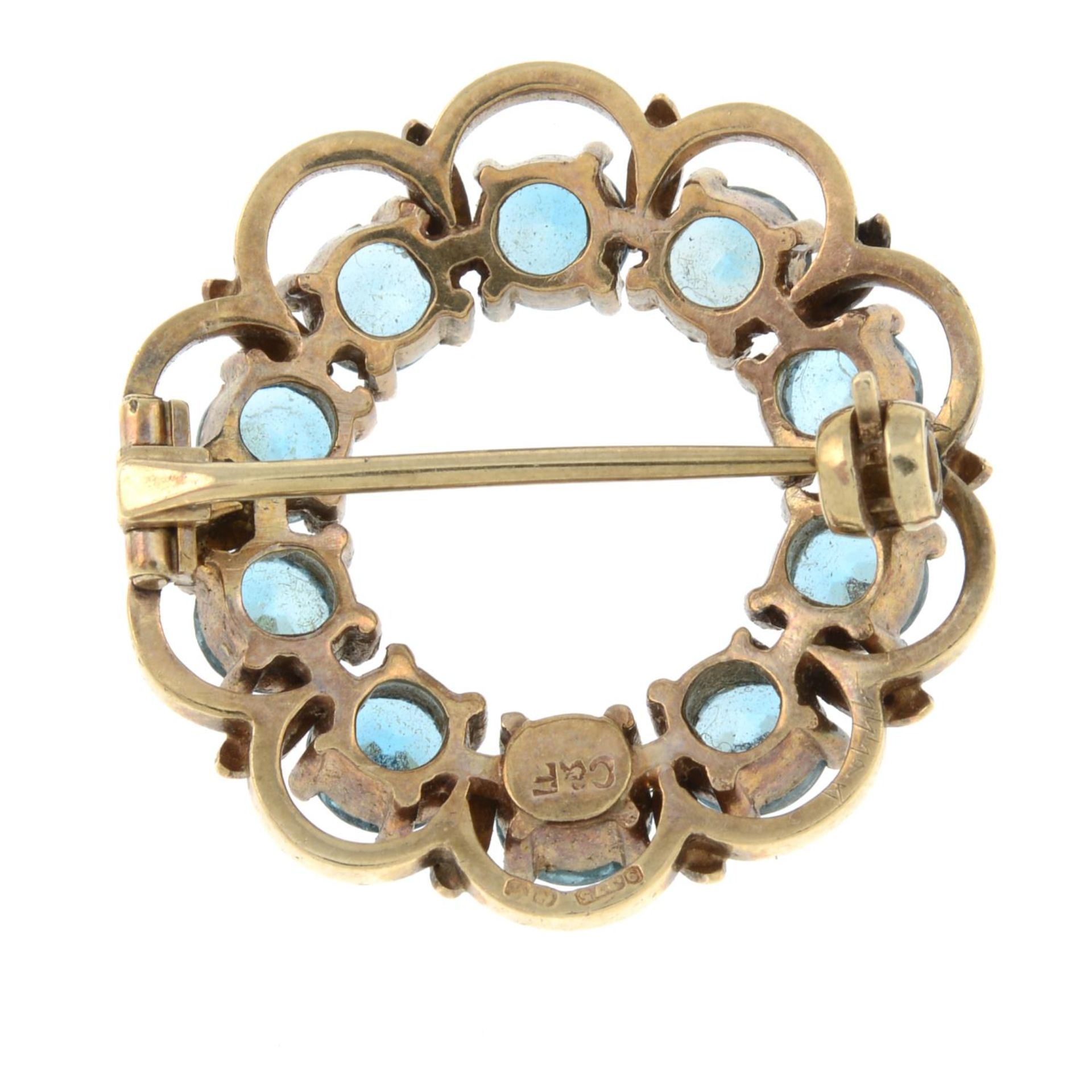 A 1970s 9ct gold blue zircon brooch, by Cropp & Farr. - Image 2 of 2