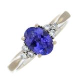 An 18ct gold tanzanite and diamond ring.Hallmarks for London.