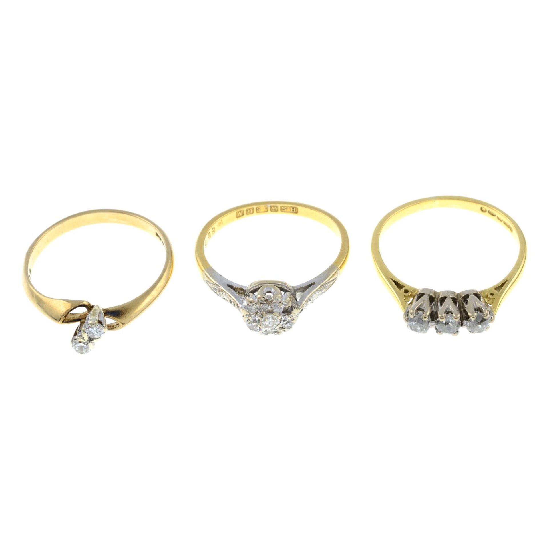 18ct gold diamond three-stone ring,