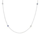 A necklace, with sapphire and diamond spacers.Estimated total diamond weight 0.30ct.