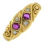 A late 19th century 18ct gold ruby and single-cut diamond ring.Stamped 18ct.Ring size M.