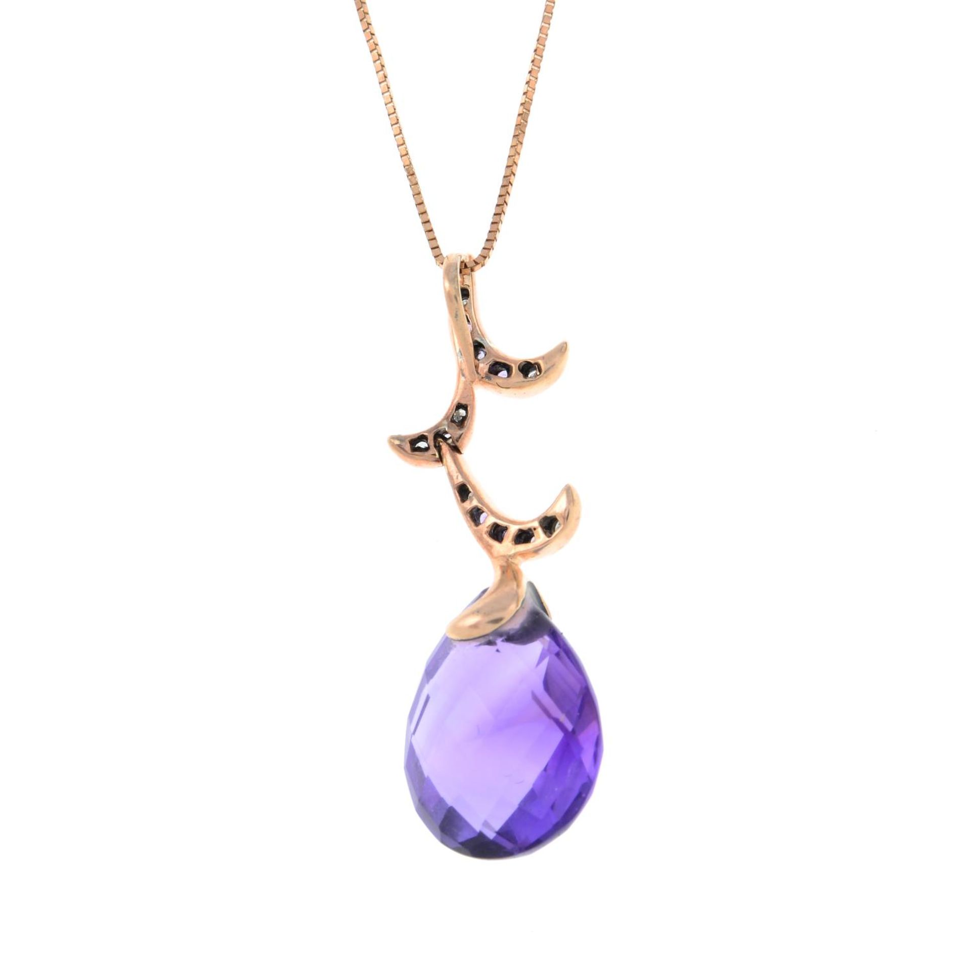 An amethyst and diamond pendant, with 18ct gold chain.Chain with hallmarks for 18ct gold. - Image 2 of 3