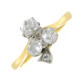 An 18ct gold old-cut diamond shamrock ring.Estimated total diamond weight 0.50ct,