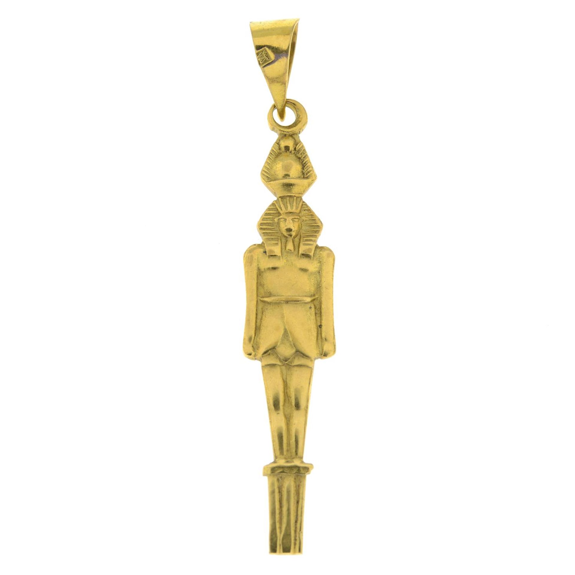 An Egyptian Tutankhamun pendant.Egyptian marks.Length 4.4cms.