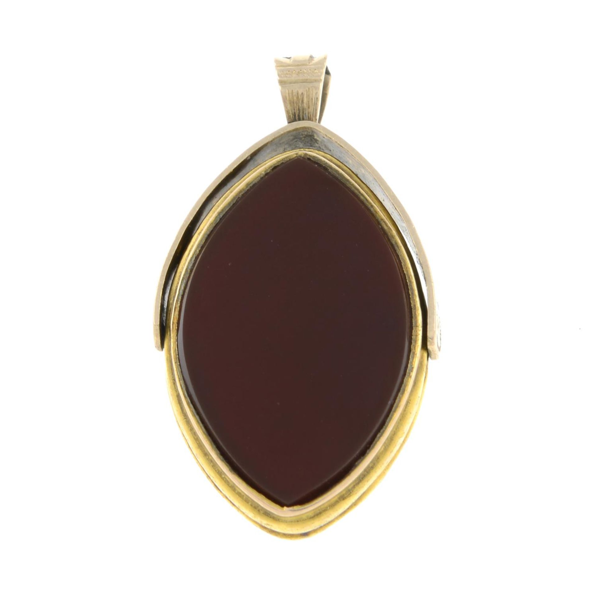 An early 20th century gold, bloodstone and carnelian swivel locket pendant.Length 3cms. - Image 2 of 2