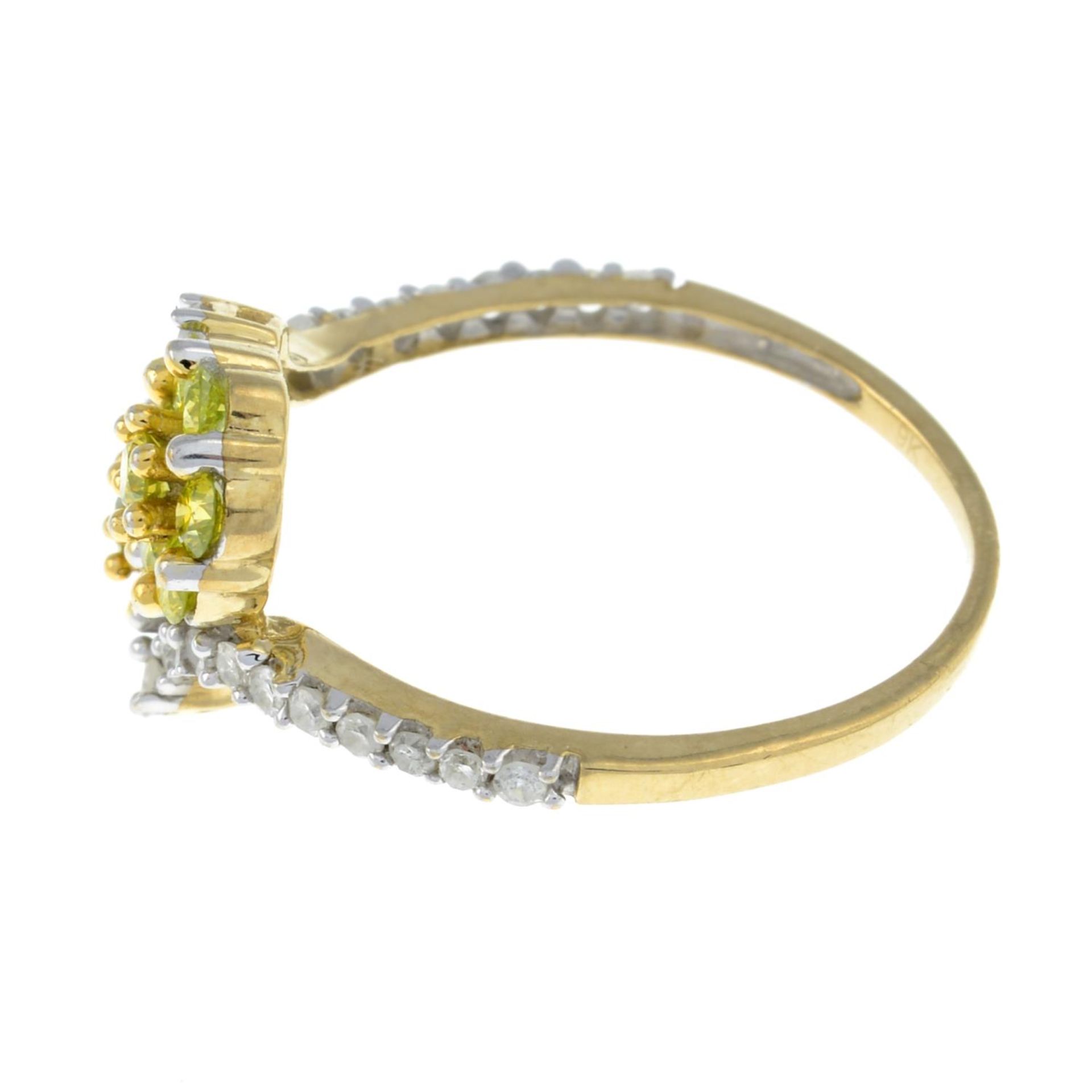 A 9ct gold diamond and yellow diamond dress ring.Estimated total diamond and 'yellow' diamond - Image 2 of 3