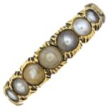 A late Georgian gold split pearl seven-stone ring.Ring size M.