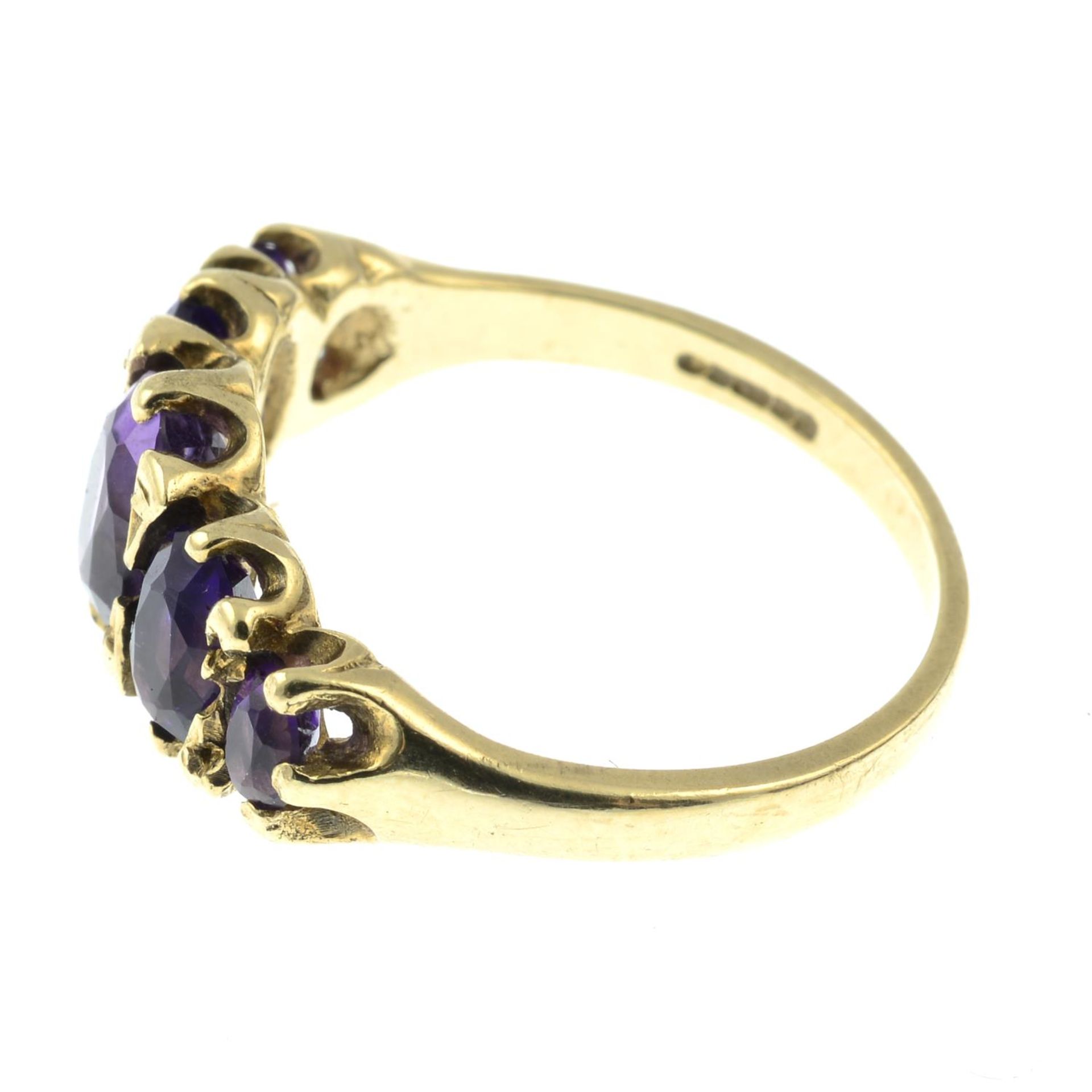 A 9ct gold amethyst five-stone ring. - Image 2 of 3