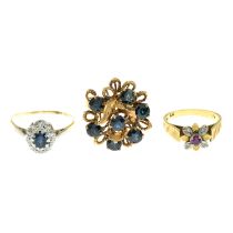18ct gold diamond and ruby floral cluster ring,