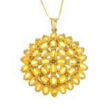 A 9ct gold yellow sapphire pendant, with 9ct gold chain.Hallmarks for 9ct gold.