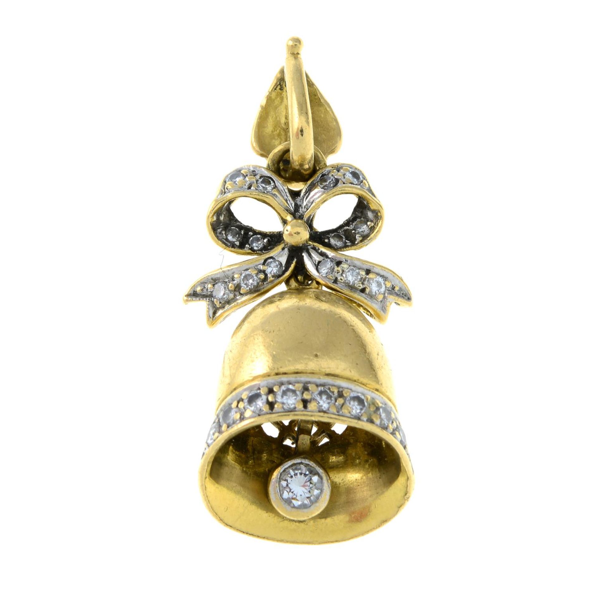 A brilliant-cut diamond bell pendant.Estimated total diamond weight 0.40ct,