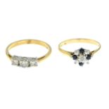 9ct gold diamond three-stone ring,