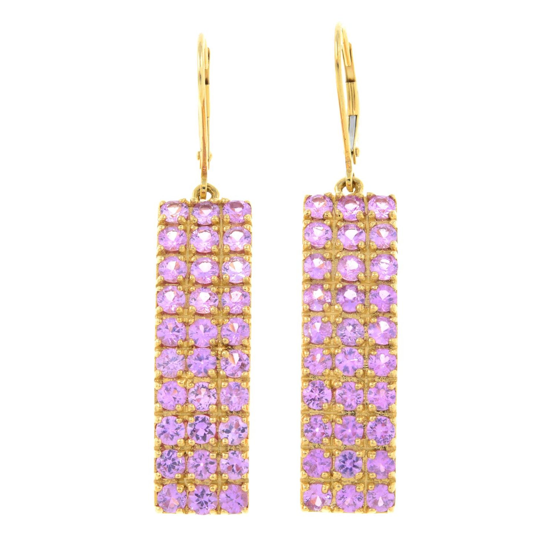 A pair of 18ct gold pink sapphire earrings.Hallmarks for Birmingham, 2006.Length 5cms.