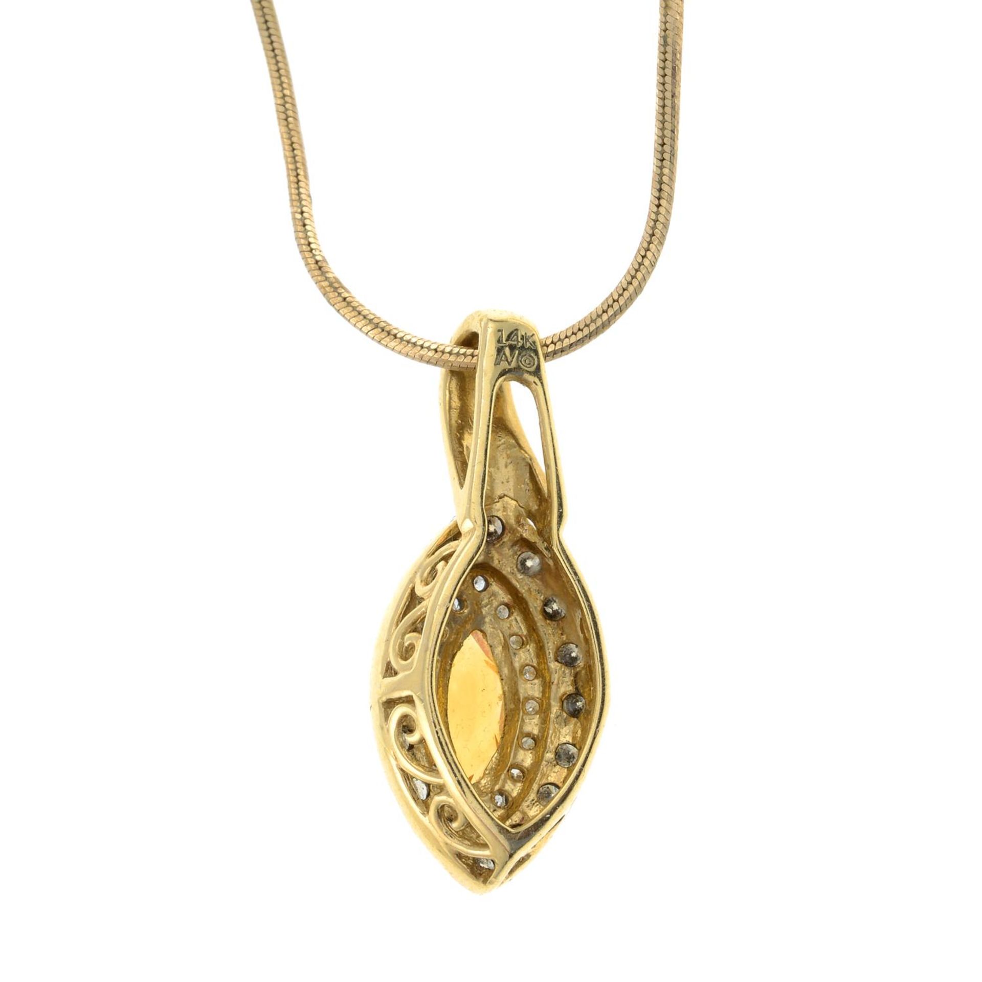 A citrine and diamond pendant, with snake-link chain.Estimated total diamond weight 0.25ct. - Bild 2 aus 3