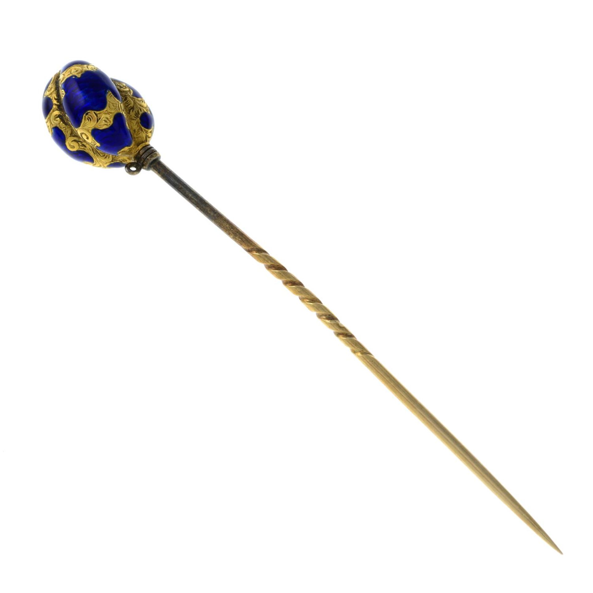 An early 20th century gold and blue enamel stickpin, - Image 2 of 2
