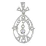 An early 20th century platinum old-cut and rose-cut diamond openwork pendant.
