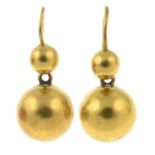 A pair of spherical drop earrings.Length 2.5cms.