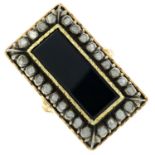 An onyx and rose-cut diamond rectangular-shape dress ring.Ring size M.