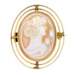 An early 20th century gold shell cameo brooch,