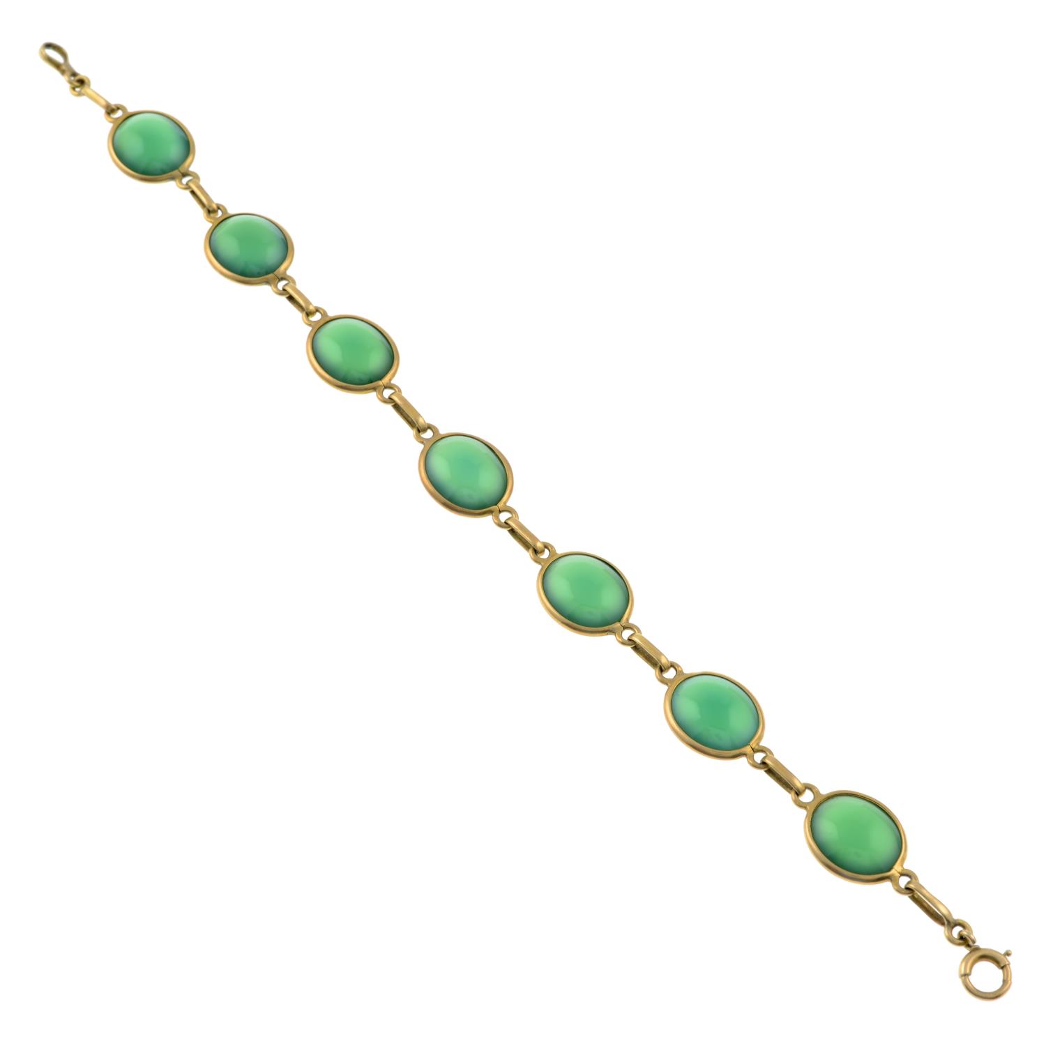 A chrysoprase quartz bracelet.Stamped 14K. - Bild 2 aus 2