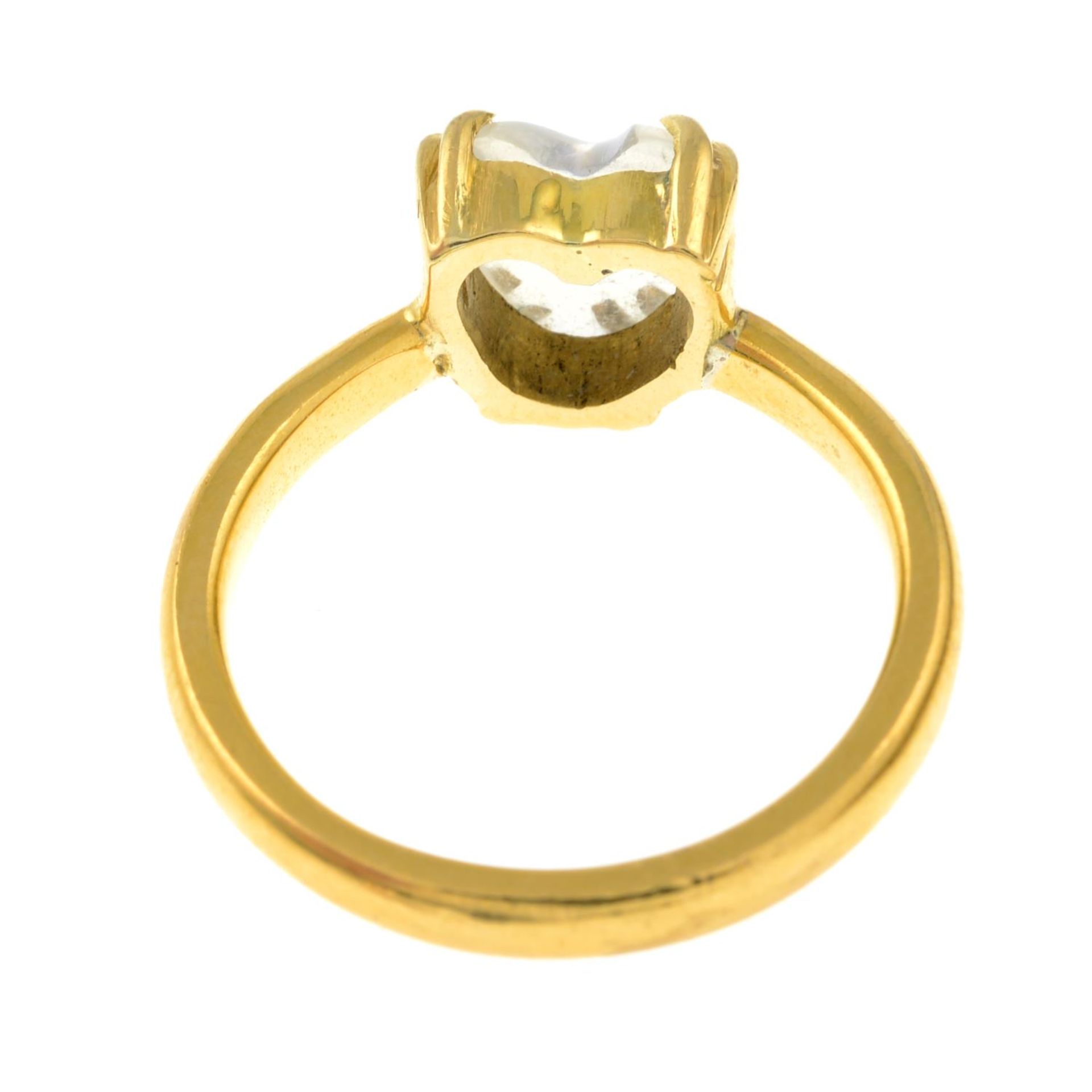A late 19th century 22ct gold heart-shape moonstone single-stone ring.Hallmarks for London, 1896. - Image 3 of 3