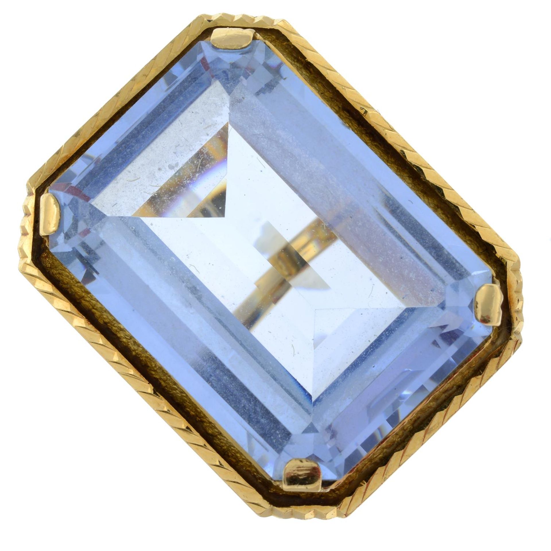 A synthetic blue spinel single-stone ring.Foreign marks.