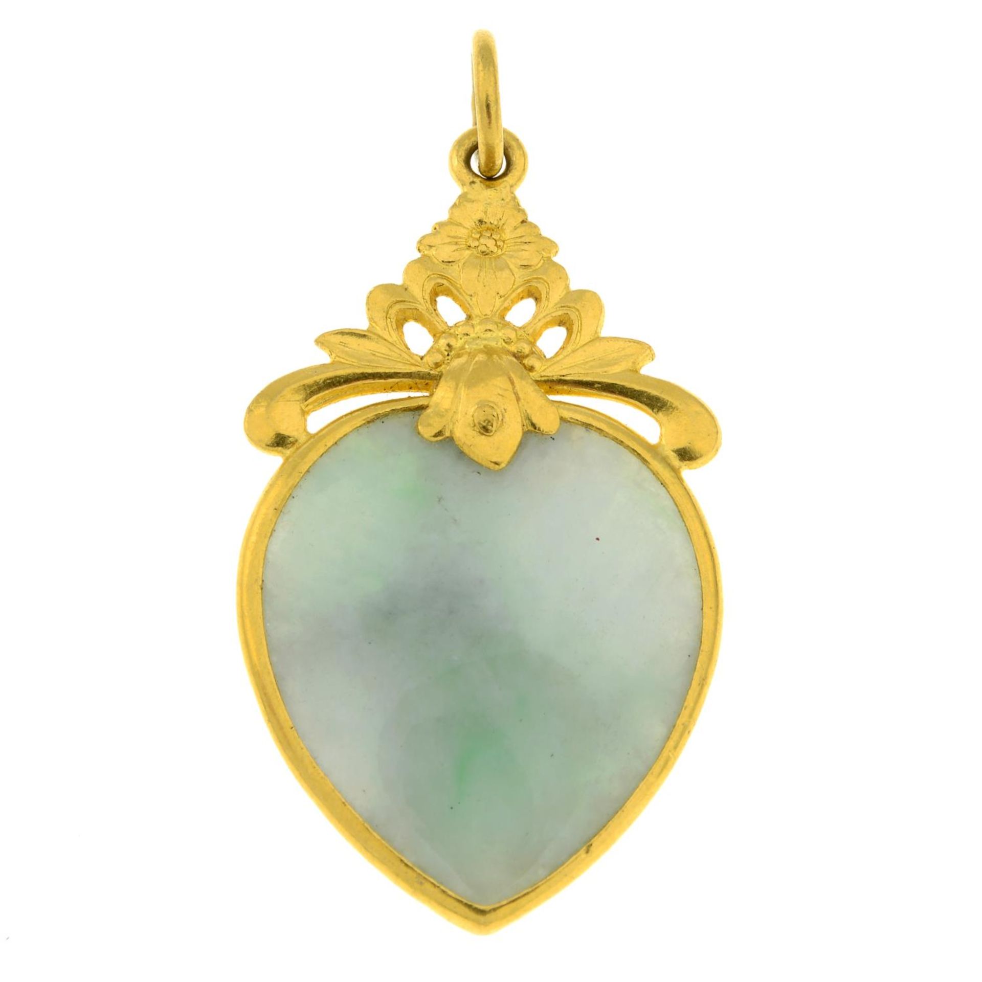 A jadeite heart pendant.Length 4.4cms.