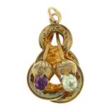 A late 19th century garnet and citrine floral pendant.Length 2.9cms.