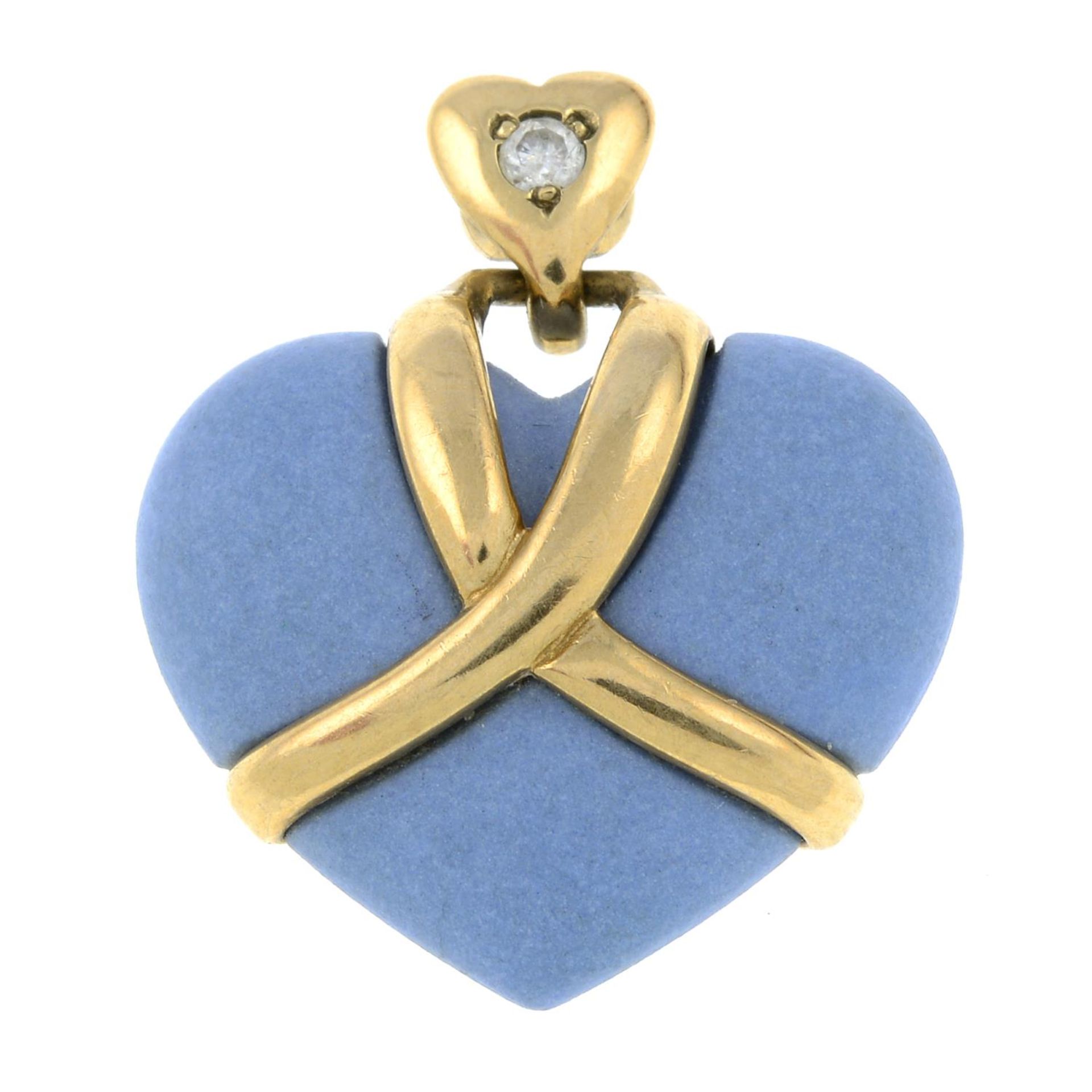 A 9ct gold ceramic and diamond heart pendant, by Wedgwood.Signed Wedgwood.