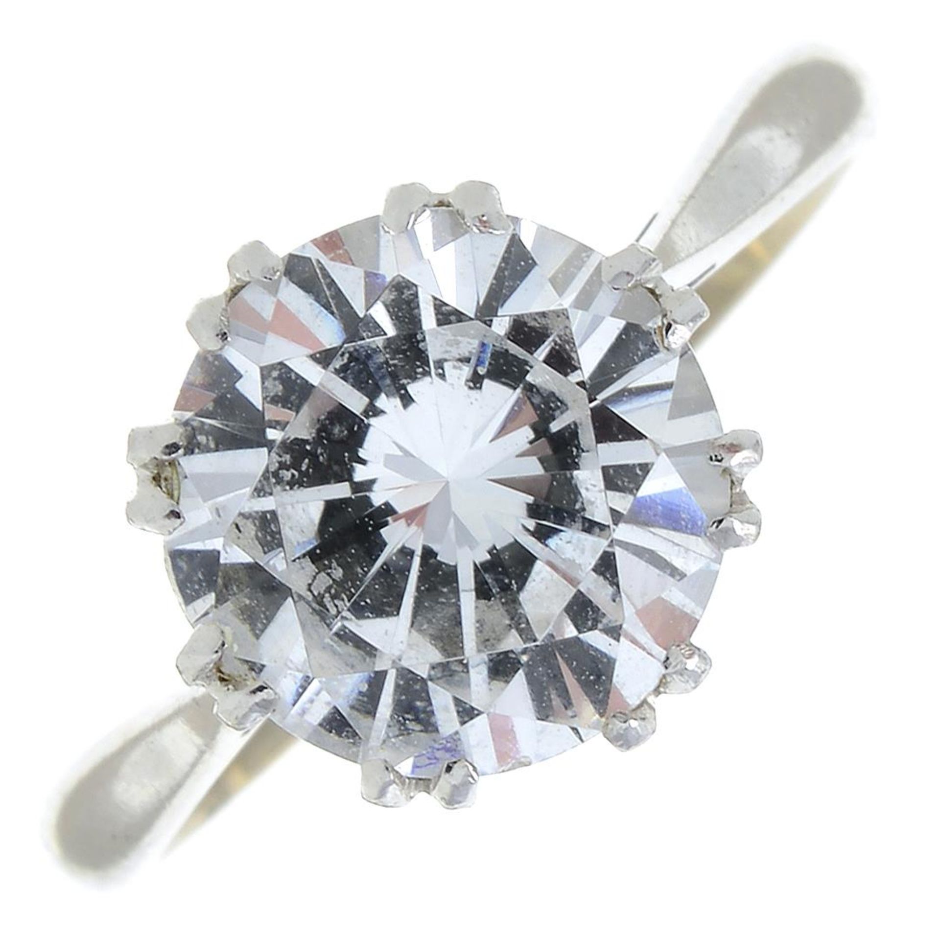 A colourless gem single-stone ring.Stamped 18ct.Ring size L.
