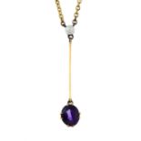 A 9ct gold amethyst and seed pearl pendant,