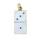 An Edwardian 9ct gold and enamel domino charm.Hallmarks for Birmingham, 1909.