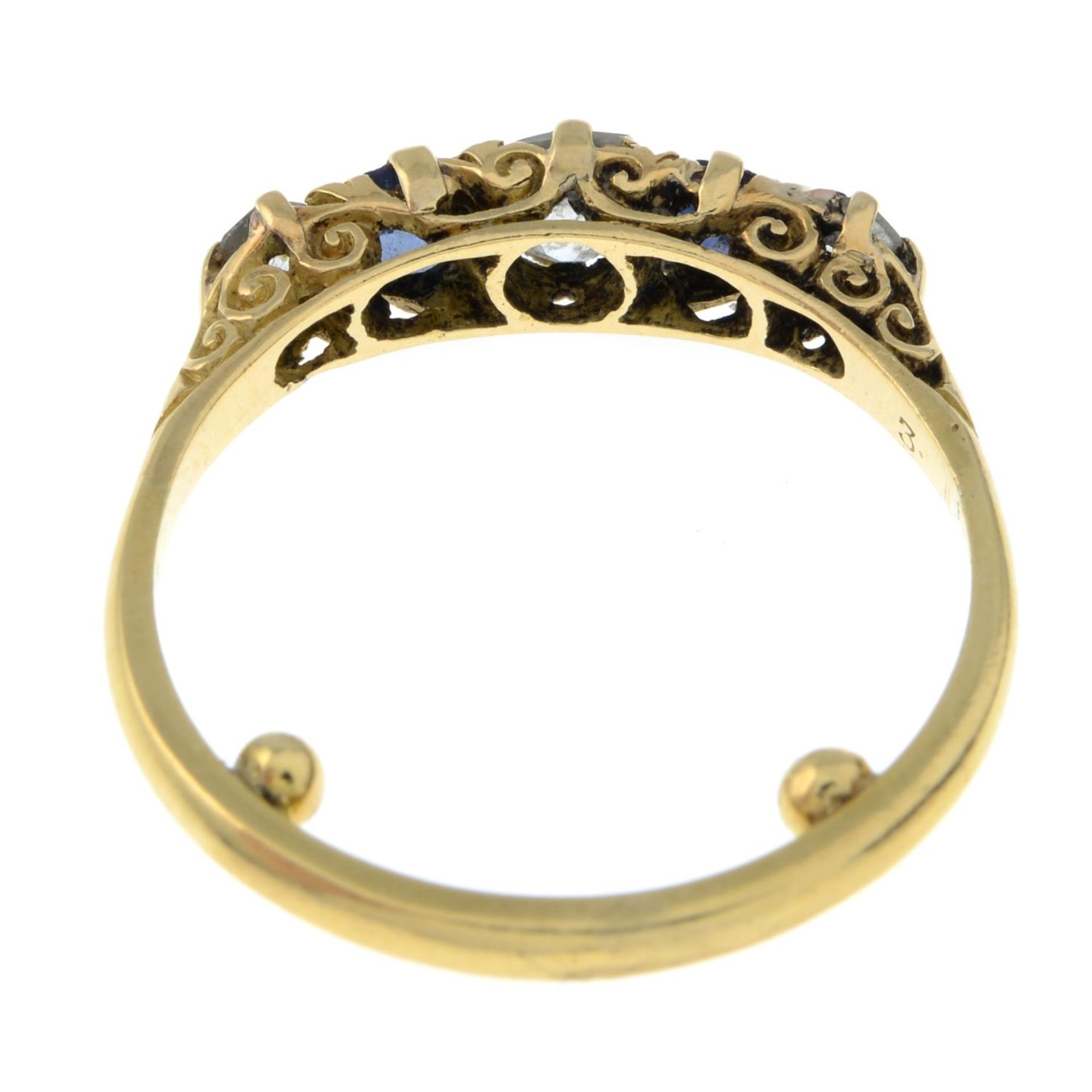 A sapphire and old-cut diamond five-stone ring.Principal diamond estimated weight 0.40ct, - Bild 3 aus 3
