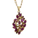 A ruby pendant, with 9ct gold chain.Pendant stamped 375.