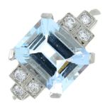 An aquamarine and brilliant-cut diamond ring.Aquamarine calculated weight 2.90cts,